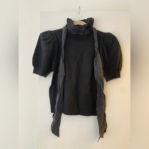 NWT ALICE AND OLIVIA BLACK SWEATER TOP WITH SILK TIE AT NECK